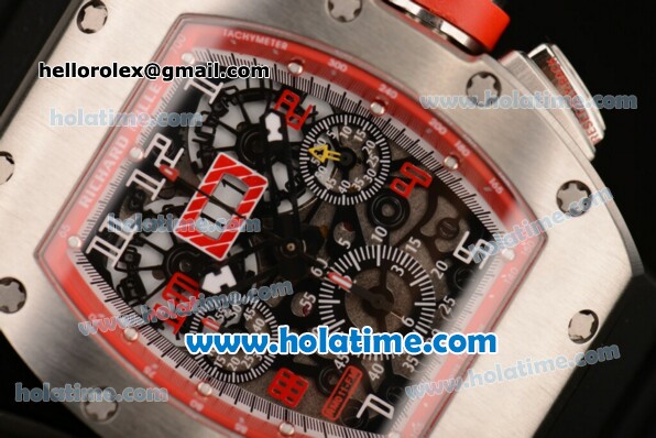 Richard Mille Felipe Massa Flyback Chrono Swiss Valjoux 7750 Automatic Steel Case with Black Rubber Bracelet Red/White Markers and Skeleton Dial - Click Image to Close